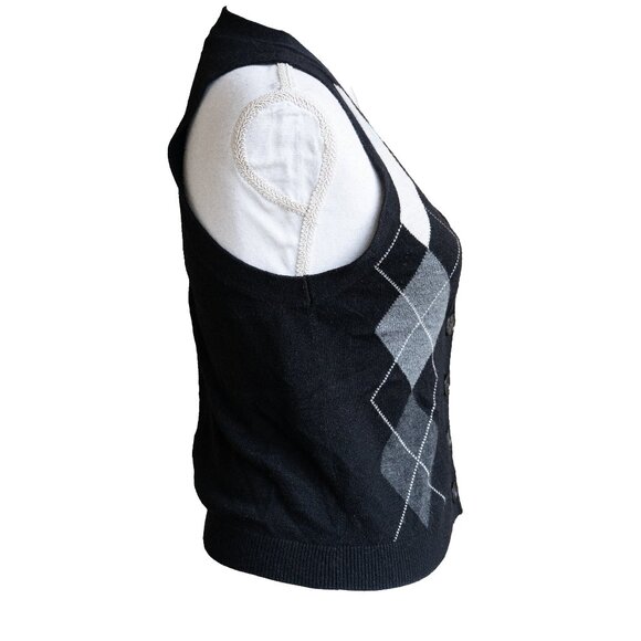 Express Argyle Sweater Vest Y2k Goth Emo Academia Black Wool Diamond Intarsia - Picture 3 of 9